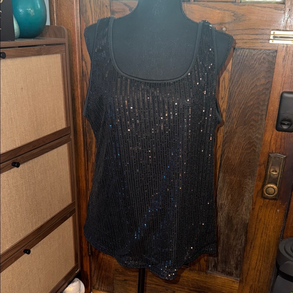 Black Sequin Sleeveless Top